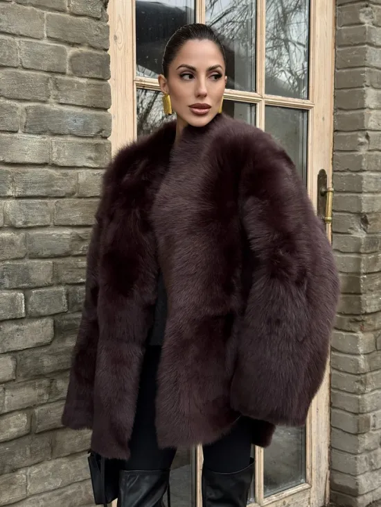 Двухсторонняя женская дубленка из итальянской тосканы Brown