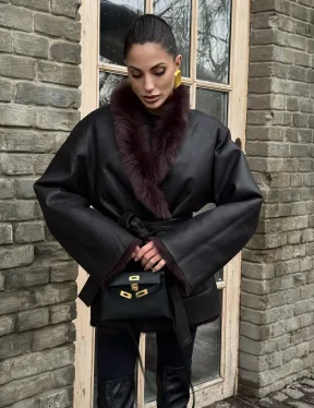 Двухсторонняя женская дубленка из итальянской тосканы Brown