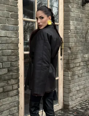 Двухсторонняя женская дубленка из итальянской тосканы Brown