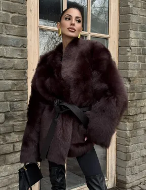 Двухсторонняя женская дубленка из итальянской тосканы Brown