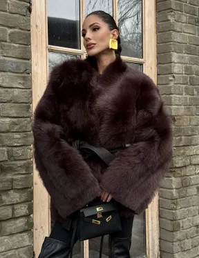 Двухсторонняя женская дубленка из итальянской тосканы Brown