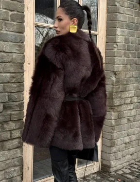 Двухсторонняя женская дубленка из итальянской тосканы Brown