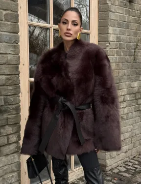 Двухсторонняя женская дубленка из итальянской тосканы Brown