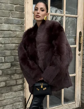 Двухсторонняя женская дубленка из итальянской тосканы Brown