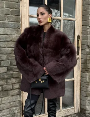 Двухсторонняя женская дубленка из итальянской тосканы Brown