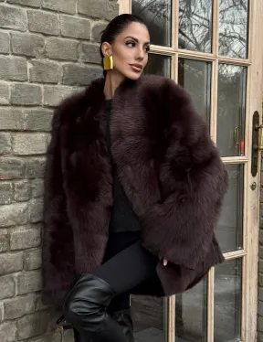 Двухсторонняя женская дубленка из итальянской тосканы Brown