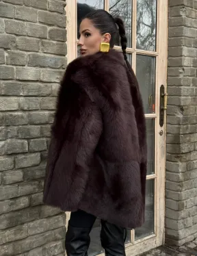 Двухсторонняя женская дубленка из итальянской тосканы Brown