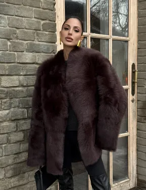 Двухсторонняя женская дубленка из итальянской тосканы Brown