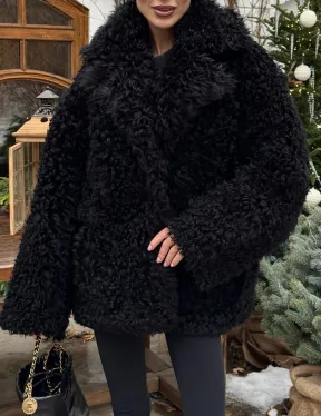 Черная короткая шуба - дубленка из испанской овчины «Тиградо»
