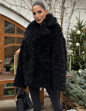 Черная короткая шуба - дубленка из испанской овчины «Тиградо»