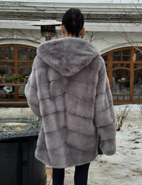 Полушубок норковый с капюшоном