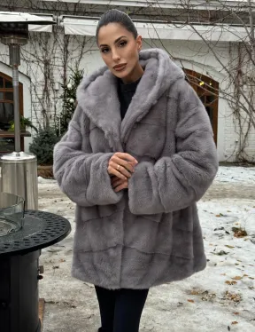 Полушубок норковый с капюшоном