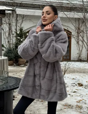 Полушубок норковый с капюшоном