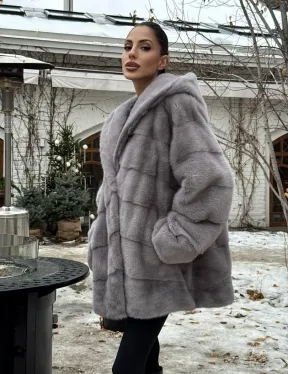 Полушубок норковый с капюшоном