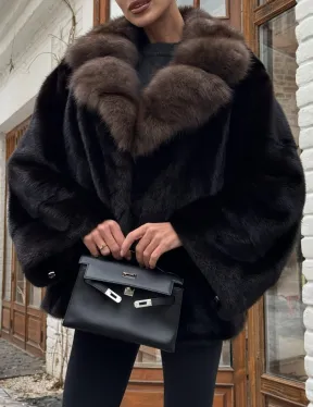 Полушубок норковый оверсайз с воротником и меха куницы