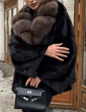 Полушубок норковый оверсайз с воротником и меха куницы