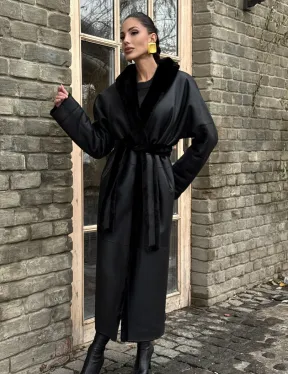 Двусторонняя модная дублёнка на запах из меха мериноса