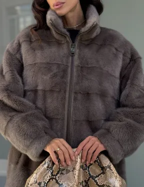 Норковая курта на молнии стойка воротник цвет мокко