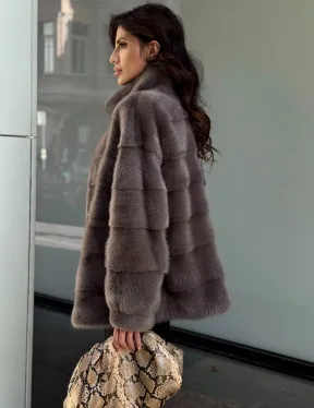 Норковая курта на молнии стойка воротник цвет мокко