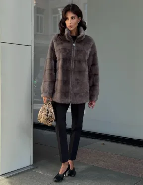 Норковая курта на молнии стойка воротник цвет мокко