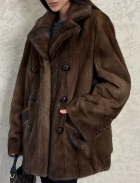 Шикарный норковый жакет с английским воротником и накладными карманами в цвете соболь