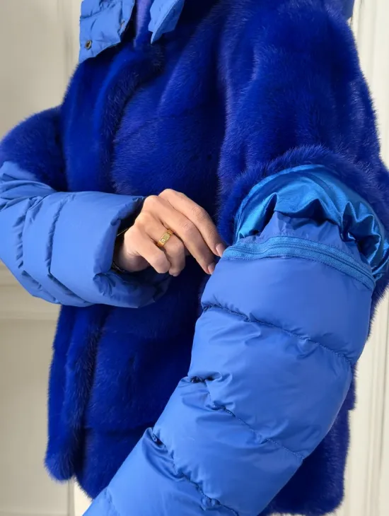 Женский пуховик - жилет норковый трансформер Electric Blue