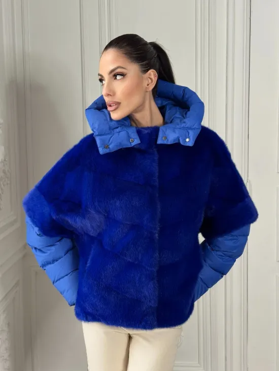 Женский пуховик - жилет норковый трансформер Electric Blue