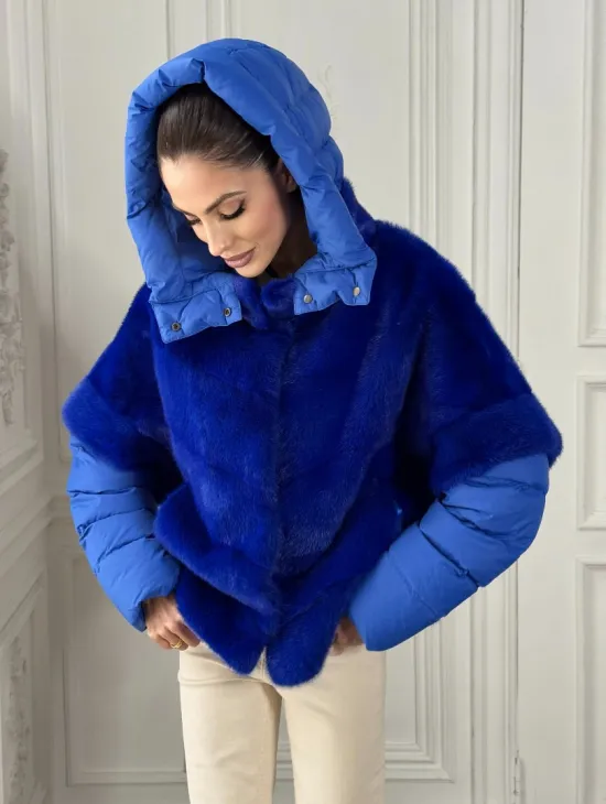Женский пуховик - жилет норковый трансформер Electric Blue
