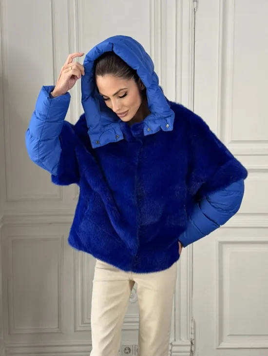 Женский пуховик - жилет норковый трансформер Electric Blue