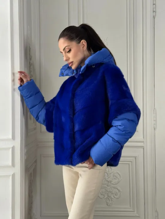 Женский пуховик - жилет норковый трансформер Electric Blue