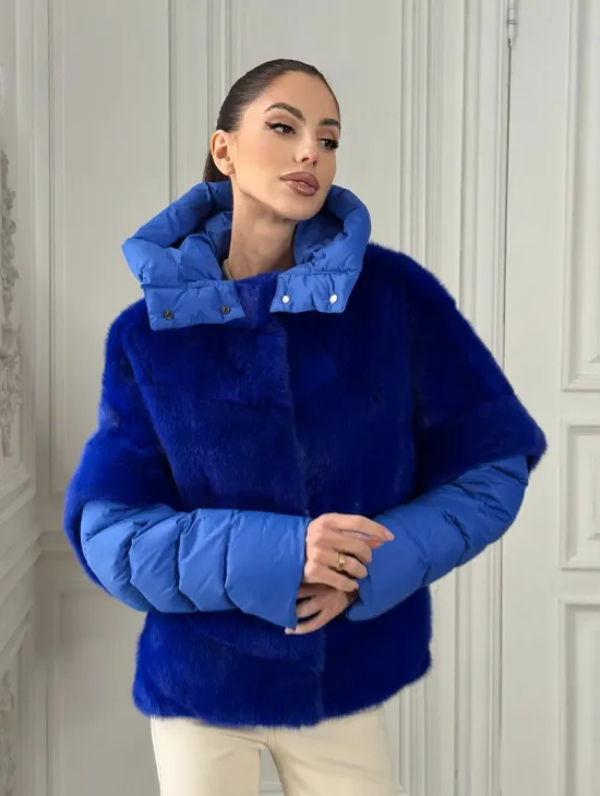 Женский пуховик - жилет норковый трансформер Electric Blue