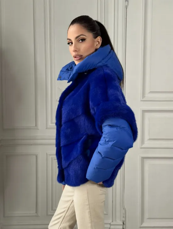 Женский пуховик - жилет норковый трансформер Electric Blue