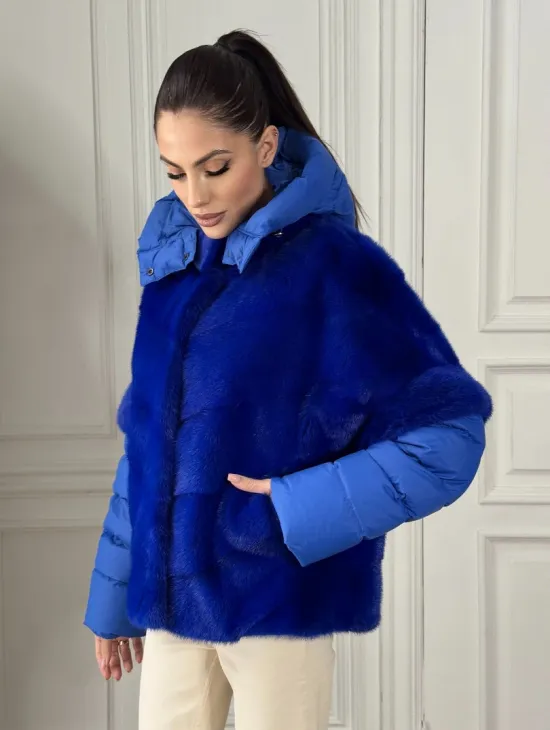 Женский пуховик - жилет норковый трансформер Electric Blue