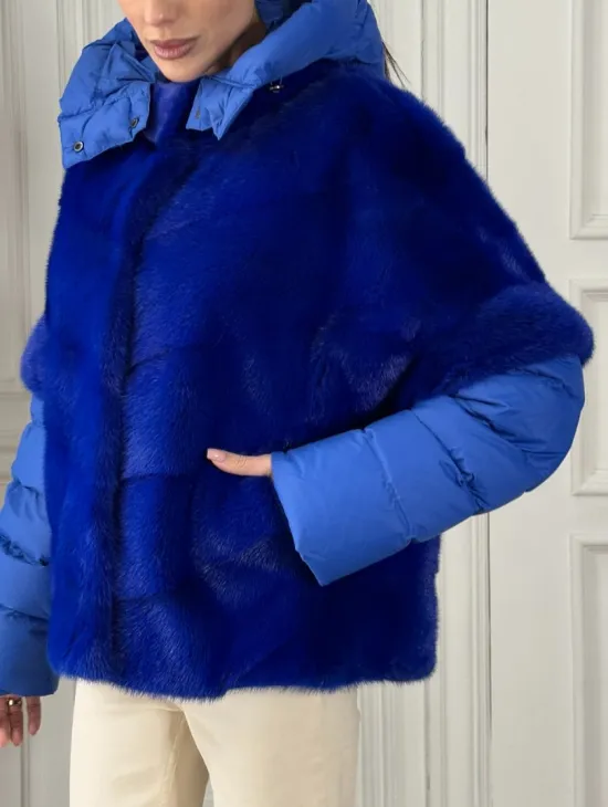 Женский пуховик - жилет норковый трансформер Electric Blue