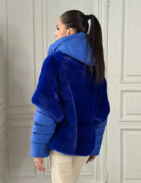 Женский пуховик - жилет норковый трансформер Electric Blue