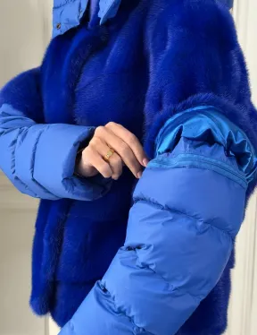 Женский пуховик - жилет норковый трансформер Electric Blue