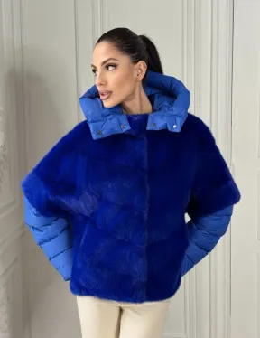 Женский пуховик - жилет норковый трансформер Electric Blue