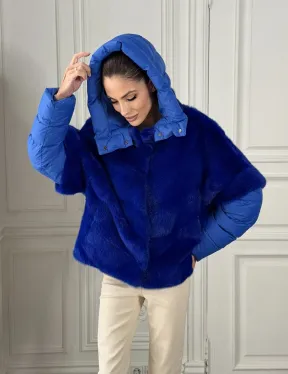 Женский пуховик - жилет норковый трансформер Electric Blue