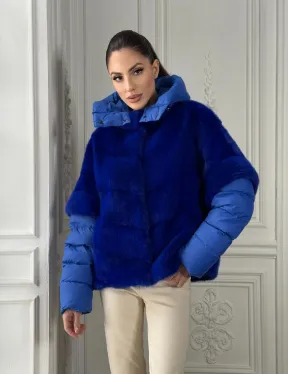 Женский пуховик - жилет норковый трансформер Electric Blue