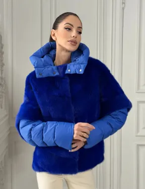 Женский пуховик - жилет норковый трансформер Electric Blue
