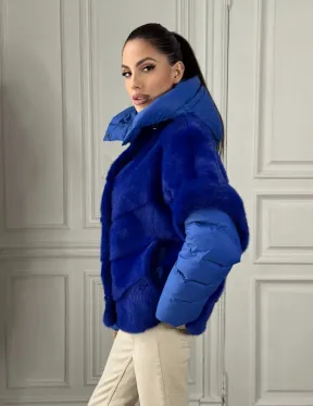 Женский пуховик - жилет норковый трансформер Electric Blue