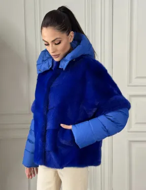 Женский пуховик - жилет норковый трансформер Electric Blue