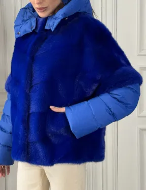 Женский пуховик - жилет норковый трансформер Electric Blue