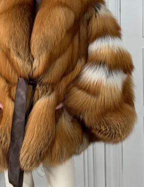 Шуба - пончо из меха огненной лисы огненно-рыжая