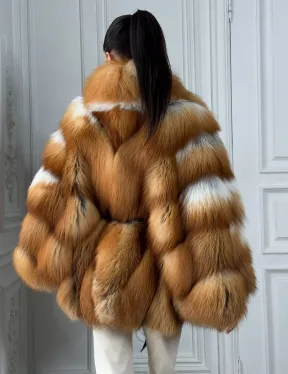 Шуба - пончо из меха огненной лисы огненно-рыжая