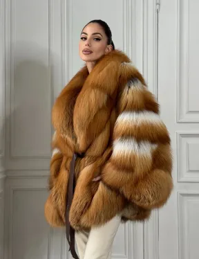 Шуба - пончо из меха огненной лисы огненно-рыжая