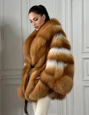 Шуба - пончо из меха огненной лисы огненно-рыжая