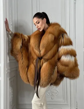 Шуба - пончо из меха огненной лисы огненно-рыжая