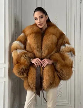 Шуба - пончо из меха огненной лисы огненно-рыжая
