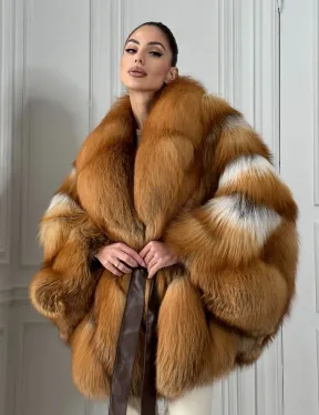 Шуба - пончо из меха огненной лисы огненно-рыжая